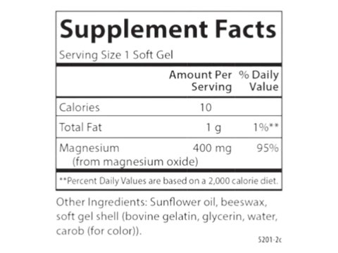 Carlson Labs Magnesium Gels 400 mg Softgels supplement facts panel