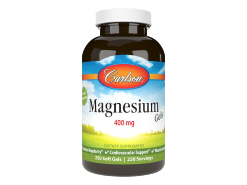 Carlson Labs Magnesium Gels 400 mg Softgels front bottle packaging showing product name and branding