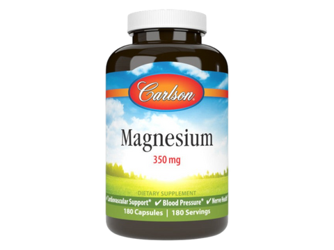 Carlson Labs Magnesium 350 mg 180 Capsules front bottle packaging showing product name and branding