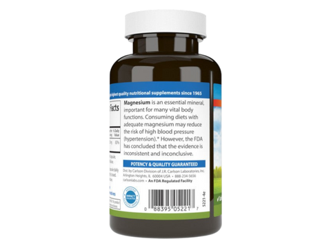 Carlson Labs Magnesium 350 mg 180 Capsules product barcode on bottle packaging