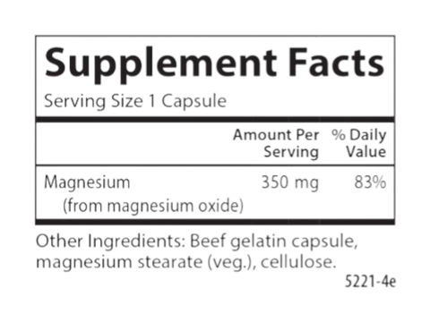 Carlson Labs Magnesium 350 mg 180 Capsules supplement facts panel