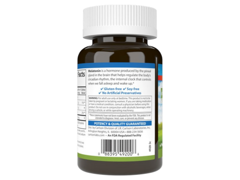 Carlson Labs Melatonin Gummies 2.5 mg Vegetarian Gummies product barcode on bottle packaging