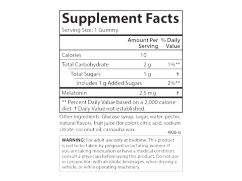 Carlson Labs Melatonin Gummies 2.5 mg Vegetarian Gummies supplement facts panel