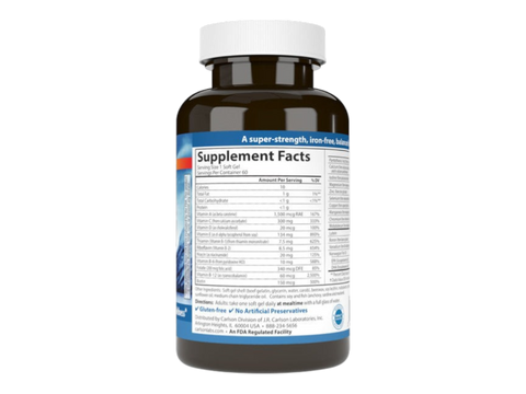 Carlson Labs Multi + Omega-3 Daily Multivitamin & Fish Oil Blend 120 Softgels supplement facts panel