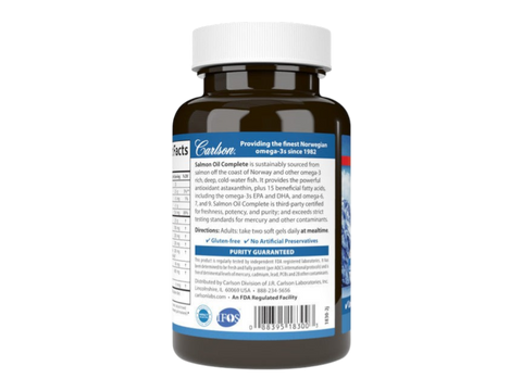 Carlson Labs Omega-3 Salmon Oil Complete 700 mg 180 Softgels product barcode on bottle packaging