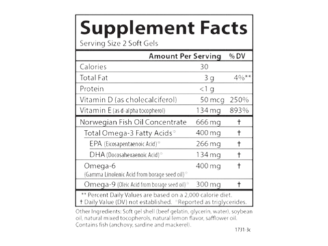 Carlson Labs Omega Complete Gems Omega 3-6-9 Soft Gels supplement facts panel
