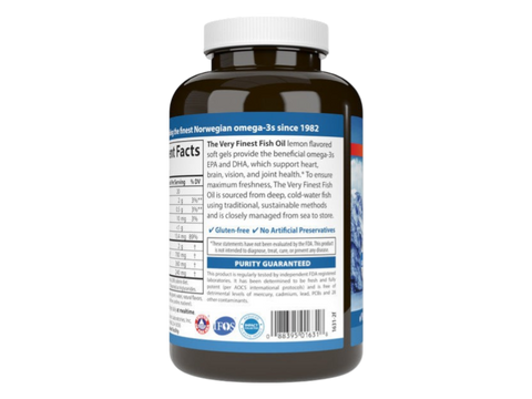 Carlson Labs The Very Finest Fish Oil 700 mg Omega-3s Lemon or Orange Flavour 150 Softgels supplement facts panel