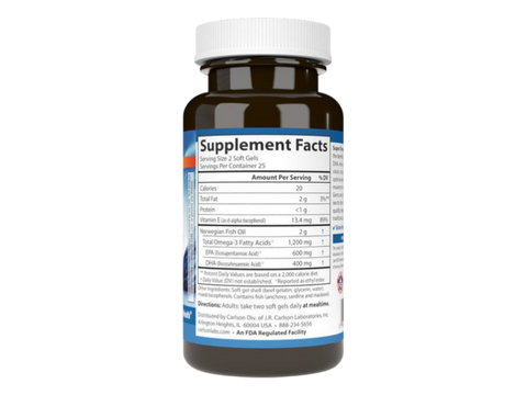 Carlson Labs Wild Caught Super Omega-3 Gems 1,200 mg EPA/DHA 130 Softgels supplement facts panel