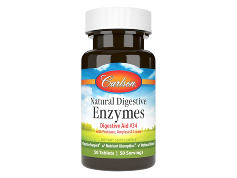 Carlson Natural Digestive Enzymes Digestive Aid #34 50 Tablets front bottle packaging showing product name and branding