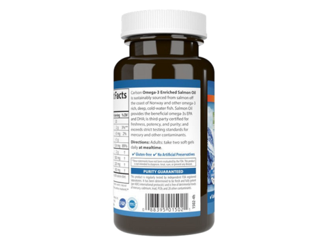 Carlson Omega-3 Enriched Salmon Oil 500 mg Omega-3s 230 Softgels product barcode on bottle packaging