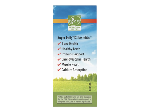 Carlson Super Daily D3 2,000 IU (50 mcg) Vitamin D3 365 Drops 10.3 ml angled bottle close up showing label text