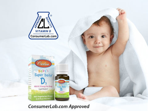Carlson Super Daily D3 400 IU (10 mcg) Vitamin D3 365 Drops 10.3 ml front bottle packaging showing product name and branding