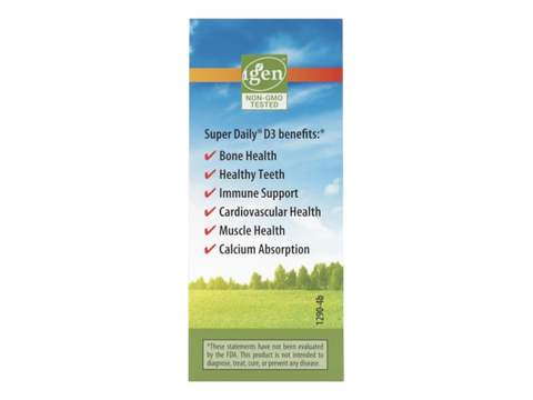 Carlson Super Daily D3 4,000 IU (100 mcg) Vitamin D3 365 Vegetarian Drops 10.3 ml angled bottle close up showing label text