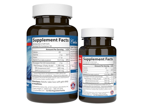 Carlson Super Omega-3 Gems 1,200 mg EPA/DHA Pescatarian-Friendly 130 Softgels side bottle packaging with key benefits detail