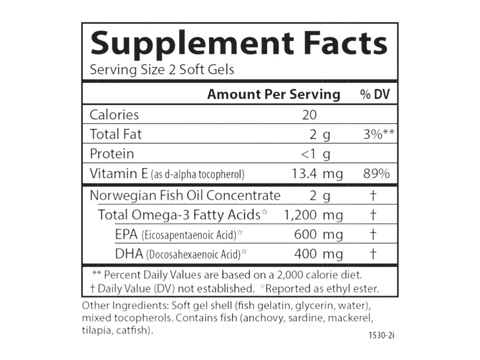 Carlson Super Omega-3 Gems 1,200 mg EPA/DHA Pescatarian-Friendly 130 Softgels supplement facts panel