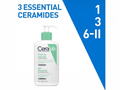 CeraVe Foaming Cleanser bottle with product details on a blue and white background