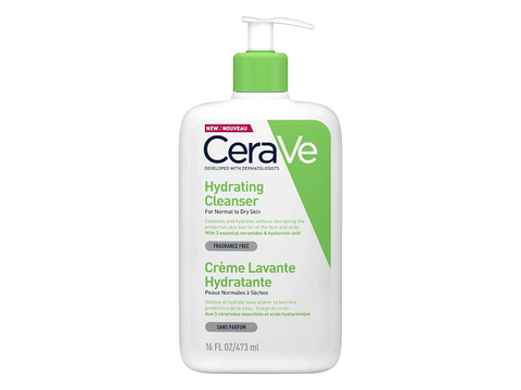 CeraVe hydrating cleanser bottle on a white background