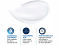 Product with labeled benefits including ceramides, hyaluronic acid, and MVE technology on a white background.