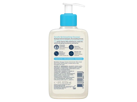 Bottle of cleanser with pump and label on a white background