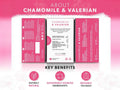 NutraTea Chamomile & Valerian Root Herbal Tea 20 Biodegradable Tea Bags 40g side packaging with key benefits detail