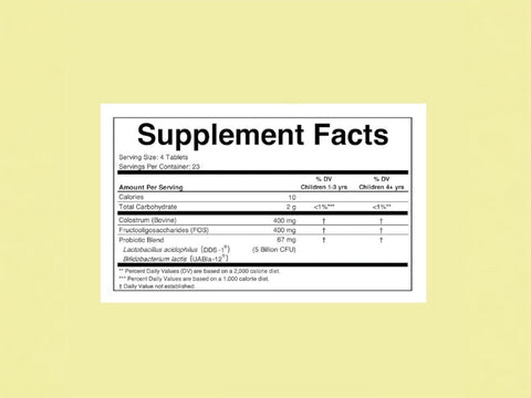 ChildLife ChildBiotics Probiotics with Colostrum 92 tablets bottle supplement facts