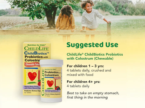 ChildLife ChildBiotics Probiotics with Colostrum 92 tablets suggested use instructions