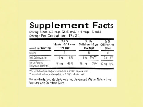 ChildLife Liquid Iron 118ml bottle supplement facts