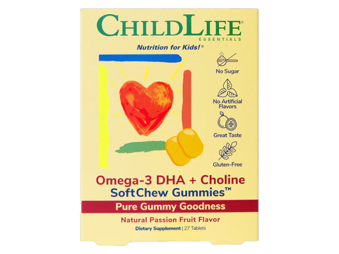 ChildLife Omega-3 DHA + Choline SoftChew Gummies 27 tablets front view packaging