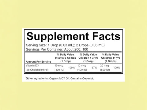 ChildLife Organic Vitamin D3 6.25ml supplement facts