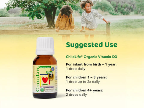 ChildLife Organic Vitamin D3 6.25ml suggested use instructions