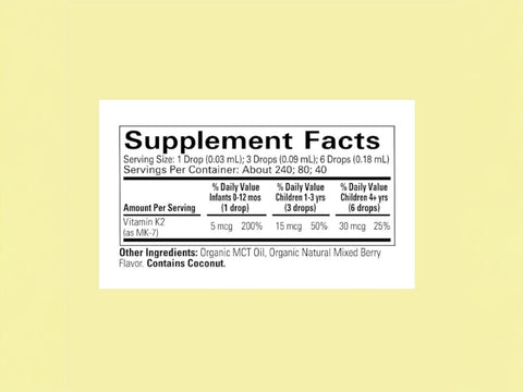 ChildLife Organic Vitamin K2 7.5ml bottle supplement facts