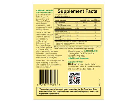 ChildLife Healthy Vision SoftMelts 27 tablets box barcode