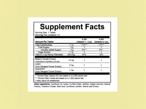 ChildLife Healthy Vision SoftMelts 27 tablets box supplement facts