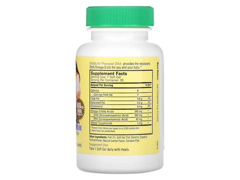 ChildLife Prenatal DHA 30 softgels bottle supplement facts