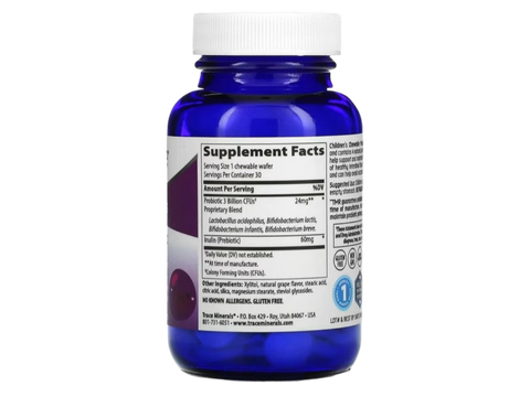 Children's Chewable Probiotic Grape - 30 Count supplement facts and ingredients label