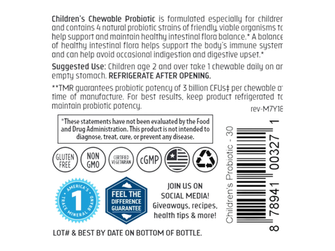 Children's Chewable Probiotic Grape - 30 Count front view bottle packaging barcode