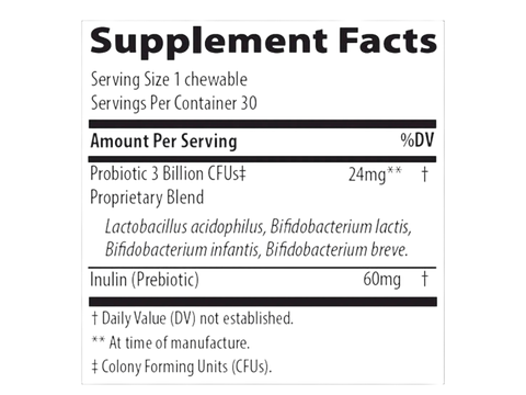 Children's Chewable Probiotic Grape - 30 Count supplement facts and ingredients label