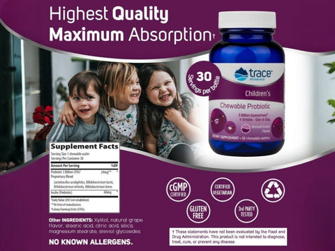 Children's Chewable Probiotic Grape - 30 Count kids digestive and immune support benefits graphic
