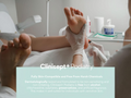 Person receiving a pedicure with gloved hands, Clinisept+ Podiatry branding visible.