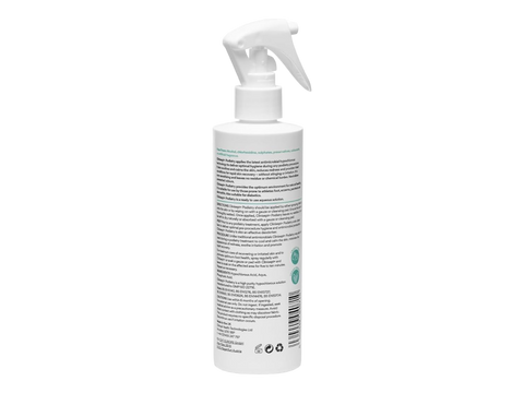White spray bottle with a label on a white background