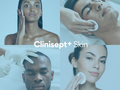 Collage of people using Clinisept+ Skin products with a blue overlay.