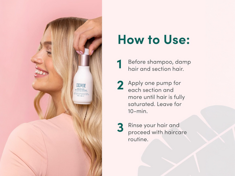 How to Use: Hair treatment being applied to damp hair.