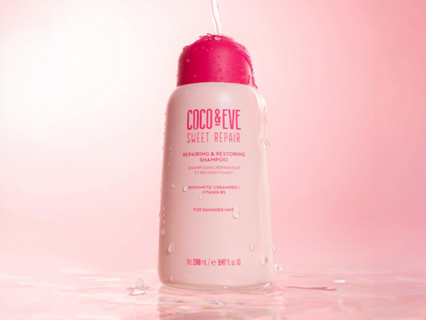Coco & Eve Sweet Repair Shampoo bottle with pink and white design, 280ml.