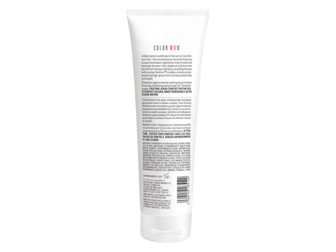 Back label of Color Wow Color Security Conditioner 250ml showing ingredients, barcode and instructions.