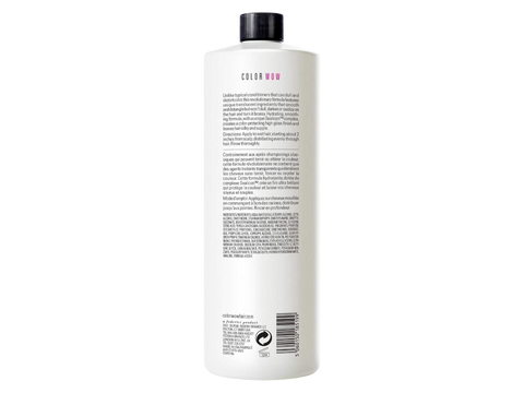 Back label of Color Wow Color Security Conditioner 946ml showing ingredients, barcode and instructions.