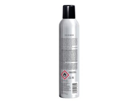 Color Wow Hairspray can showing usage instructions and ingredient list and barcode.