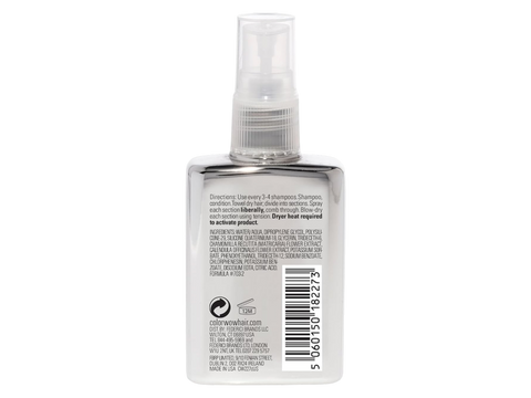 Back label of Color Wow Dream Coat Spray 50ml showing instructions & barcode.