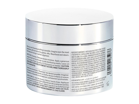 Instructions, barcode and ingredient list for Color Wow Dreaming hair mask.