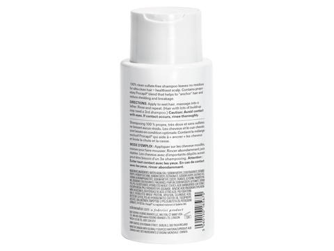 Back label of Color Wow Hooked Shampoo showing ingredients, barcode  and usage instructions.