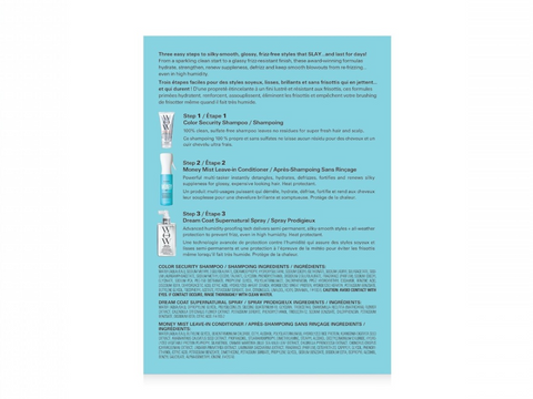 Product list and instructions for the Color Wow Anti-Frizz value set.